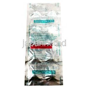 プラミペックス ER 0.375, プラミペキソール 0.375mg, 徐放性錠, 製造元：Sun Pharmaceutical Industries, シート情報