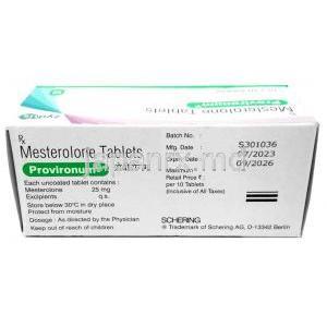 プロビロナム, メステロロン 25mg, 製造元：Zydus Cadila, 箱情報