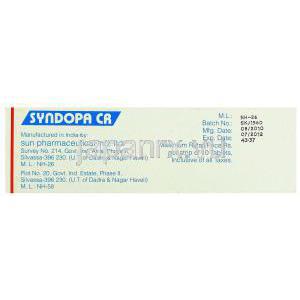 シンンドーパCR Syndoopa CR, レボドパ・カルビドパ・配合200mg/50mg 錠 (Sun Phrma) 製造者情報