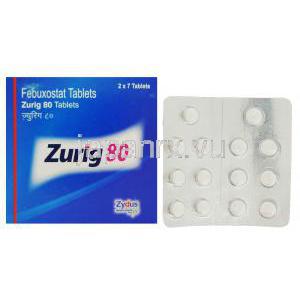 フェブキソスタット（ウロリック ジェネリック）, ズリッグ Zurig 80mg 錠 (Zydus)
