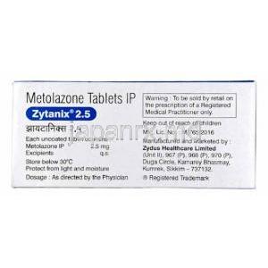 ザイタニックス 2.5, メトラゾン 2.5mg, 15錠, 製造元：Zydus Cadila,箱情報, 製造元