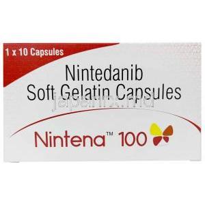 ニンテナ, ニンテダニブ100mg, ソフトゼラチンカプセル, 製造元：Sun Pharmaceutical, 箱表面