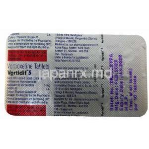 ボルチディフ, ボルチオキセチン 5mg, 製造元：Sun Pharmaceutical,シート情報