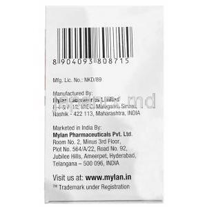 ティービル,エムトリシタビン 200mg/ テノホビル 300mg/ エファビレンツ 600mg,製造元：Mylan Pharma, 箱情報, 製造元
