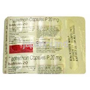 イソトロイン, イソトレチノイン 20mg, 製造元：Cipla,シート情報