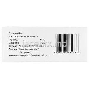 イベルジョン 6, イベルメクチン 6 mg,製造元： Johnlee Pharmaceuticals, 箱情報