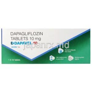 ダパベル, ダパグリフロジン 10mg,製造元： Intas Pharmaceuticals, 箱表面