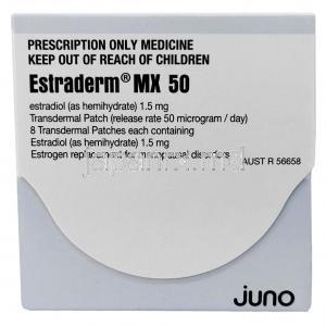 エストラダームMX 50, エチニルエストラジオール 50mg, パッチ 製造元：Norvatis 箱表面