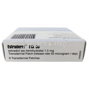 エストラダームMX 50, エチニルエストラジオール 50mg, パッチ 製造元：Norvatis 箱上面