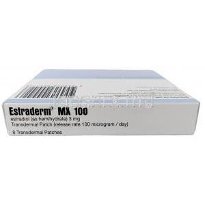 エストラダームMX 100, エチニルエストラジオール 100mg, パッチ 製造元：Norvatis 箱上面