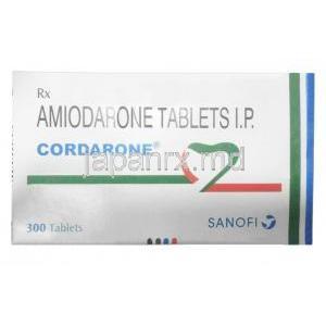 コルダロン, アミオダロン 100mg, 錠剤, 製造元：Sanofi India, 箱表面