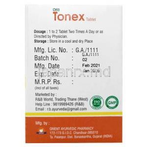 トーネックス, 製造元：Orient Ayurvedic Pharmacy, 箱情報
