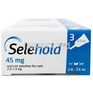 セレホールド,セラメクチン 45mg（1本あたり） ,  0.75mL X　ピペット 3本, 製造元：KRKA, 箱上面