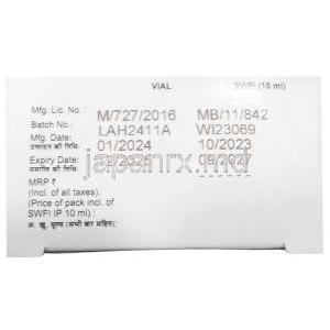 アキュゾン 注射,  セフトリアキソン 1000 mg,注射 5mL, 製造元：Macleods Pharmaceuticals, 箱情報, 製造日, 消費期限