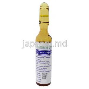 セルノス デポ注射, テストステロン 1mLあたり250mg,注射アンプル 4mL, 製造元：Sun Pharma, アンプル表面
