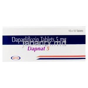ダプナット 5, ダパグリフロジン 5mg, 製造元：Natco Pharma, 箱表面