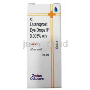 ラティーナ RT 点眼薬, ラタノプロスト  0.005% w/v, 点眼薬 2.5mL, 製造元：Zydus Cadila,箱表面（Zydus）