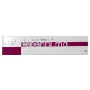 ミコスポール クリーム, ビホナゾール 1%(1g あたり10mg), クリーム 30g, 製造元：Bayer Pharmaceuticals Pvt Ltd, 箱表面