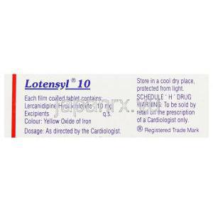 レルカニジピン塩酸塩, Lotensyl, 20MG 錠 (SUN PHARMA) 成分