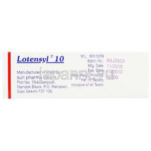 レルカニジピン塩酸塩, Lotensyl, 20MG 錠 (SUN PHARMA) 製造者情報