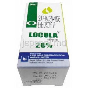 ロクラ 点眼薬, スルファセタミド 20%,点眼薬 10mL, 製造元：East India Pharmaceutical Works Ltd, 箱情報, 製造日, 消費期限