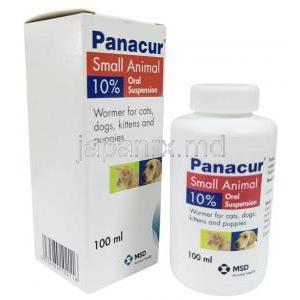 パナクールペット用 経口懸濁液, フェンベンダゾール 10%, ペット用 経口懸濁液 100mL, 製造元：MSD Animal Health, 箱, ボトル