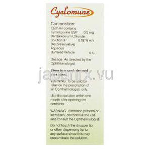 シクロミューン Cyclomune, シクロスポリン, Iflo, 0.05% 3ML 点眼薬 (Ajanta pharma) 成分