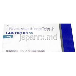 ラミトール OD 50, ラモトリジン 50 mg, 徐放性錠, 製造元：Torrent Pharma, 箱表面
