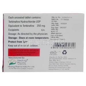 テルビフェイス,テルビナフィン 250 mg, 製造元：Healing Pharma India Pvt Ltd, 箱情報, 製造日, 消費期限, 製造元