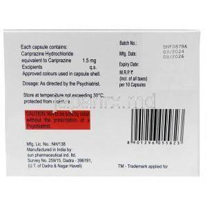 カリスペック, カリプラジン 1.5 mg, 製造元：Sun Pharmaceutical Industries Ltd,箱情報