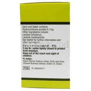 フルドロコルチゾン 0.1mg,製造元：Aspen, 箱情報, 保管方法