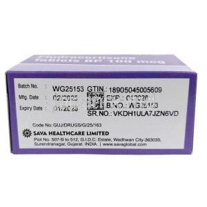 フルドロコルチゾン (Sava社製), フルドロコルチゾン 100 mcg, 製造元：SAVA Healthcare, 箱情報, 製造日, 消費期限