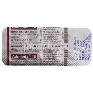 メマンティン Memantine  10mg 錠 (Sun Pharma) 包装裏面