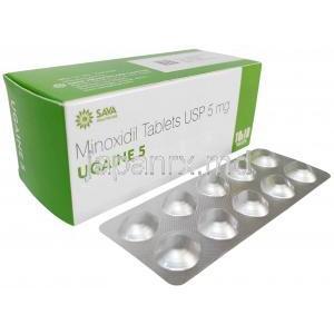 ウゲイン 5, ミノキシジル 5mg, 製造元：Sava Healthcare, シート形式, 箱, シート