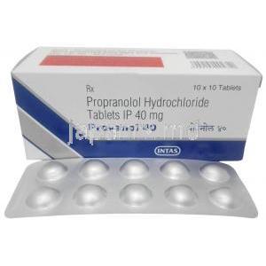 プロバノール 40, プロプラノロール 40 mg, 製造元：Intas Pharma, 箱, シート