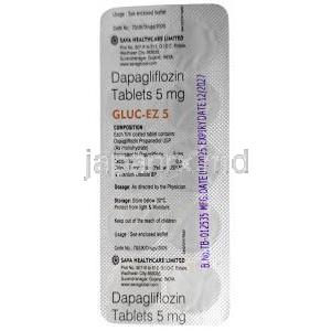 グルック イーゼット 5, ダパグリフロジン 5 mg, 製造元：SAVA Healthcare Limited, シート情報