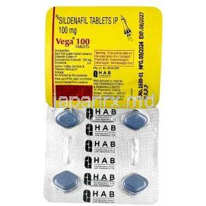 ベガ 100, シルデナフィル 100mg, 製造元：Mankind Pharma, シート情報