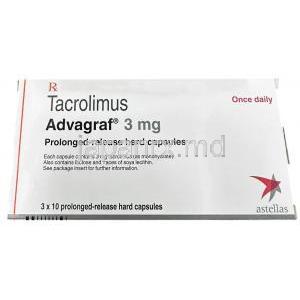 アドバグラフ, タクロリムス 3 mg, 製造元：Astellas, 箱表面