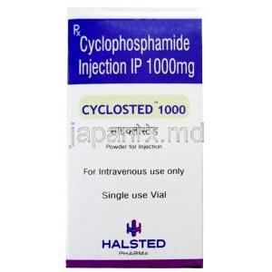 シクロステッド注射, シクロホスファミド 1000 mg, 製造元：Halsted Pharma, 箱表面