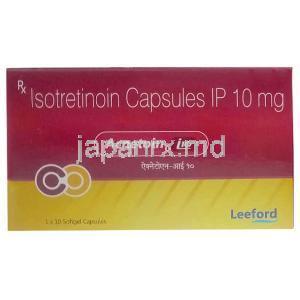 アクネトイン 10, イソトレチノイン 10 mg,製造元：Leeford healthcare,箱表面