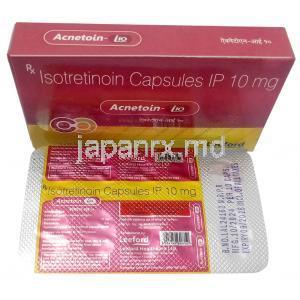 アクネトイン 10, イソトレチノイン 10 mg,製造元：Leeford healthcare,箱, シート情報