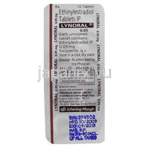 エチニルエストラジオール （プロセキソール ジェネリック）, リノラル Lynoral 0.5mcg  錠 (Scherung-Plough) 