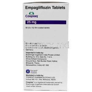 コスピアク,エンパグリフロジン 25mg, 90錠, 製造元：Torrent Pharmaceuticals Ltd,箱情報, 製造元