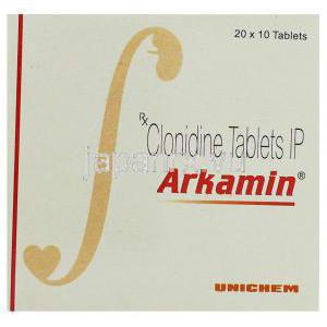 アルカミン Alkamin, クロニジン 100mcg 錠 (Unichem) 箱