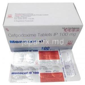 モノセフ O, セフポドキシムプロキセチル 100 mg, 製造元：Aristo Pharmaceuticals, 箱上面, シート情報