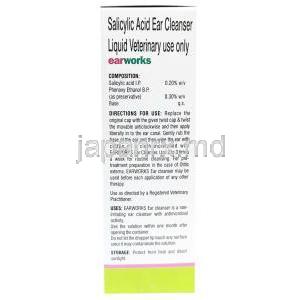 イヤーワークス ペット用耳洗浄液, サリチル酸, ペット用耳洗浄液100 mL,製造元：SAVA Healthcare Limited, 箱情報, 成分