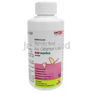 イヤーワークス ペット用耳洗浄液, サリチル酸, ペット用耳洗浄液100 mL,製造元：SAVA Healthcare Limited, ボトル表面