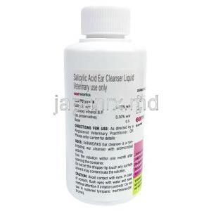イヤーワークス ペット用耳洗浄液, サリチル酸, ペット用耳洗浄液100 mL,製造元：SAVA Healthcare Limited, ボトル情報, 成分