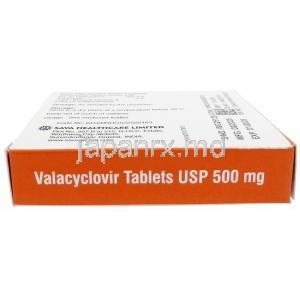 バラシクロビル (Sava 社製）バラシクロビル500 mg, 製造元： Sava  Healthcare, 箱底面