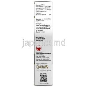ラッシュファクター眼科用ソリューション, ビマトプロスト 0.03% 点眼美容液  2 mL, 製造元：Entod Pharmaceuticals Ltd,箱情報